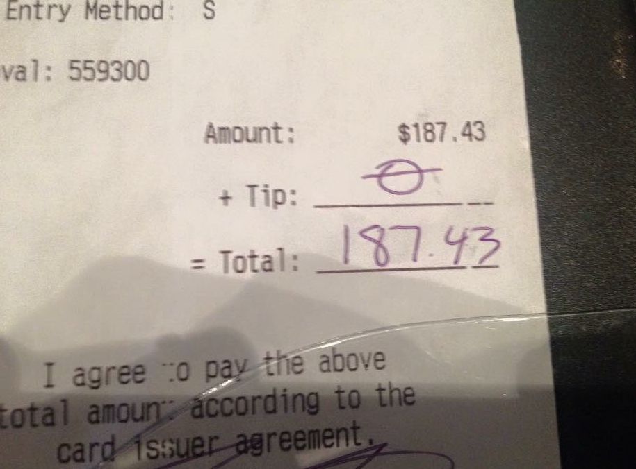 Waitress Gets '$0' Tip On '$187' Bill||Waitress Gets '$0' Tip On '$187' Bill, Decides To Take Matters Into Own Hands||Waitress Gets '$0' Tip On '$187' Bill, Decides To Take Matters Into Own Hands