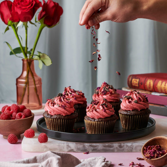 Rose and Raspberry Chocolate Chunk Cupcake