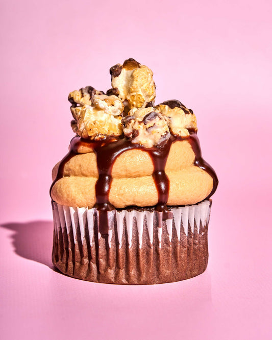 Chocolate Caramel Popcorn Cupcakes