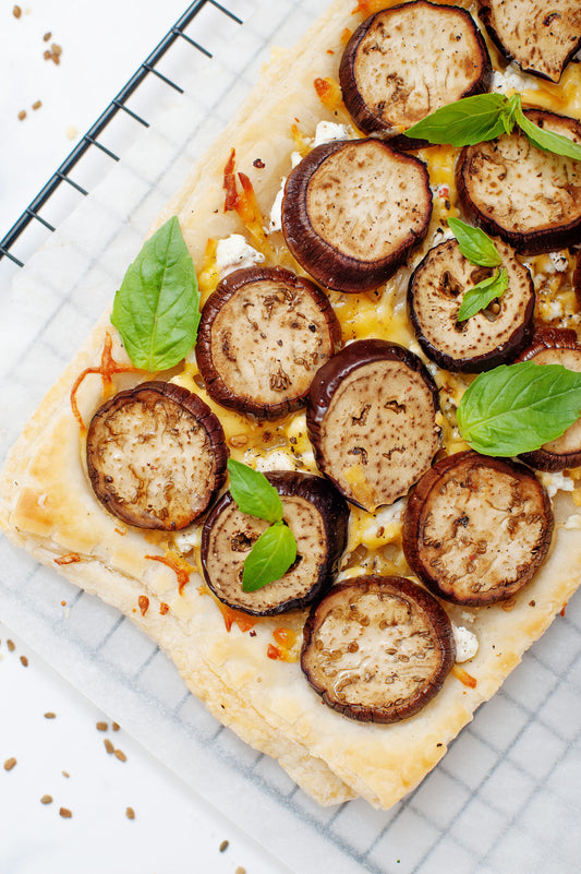 Eggplant Tart With Goat Cheese, Honey, and Nigella