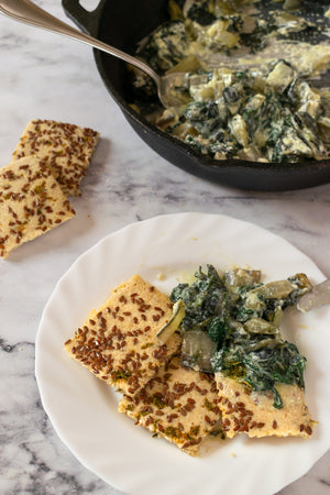 Herbed Socca Flatbread With Creamed Leeks + Spinach + Chard