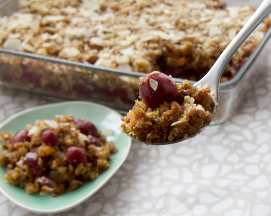 cherries buckle with key lime syrup