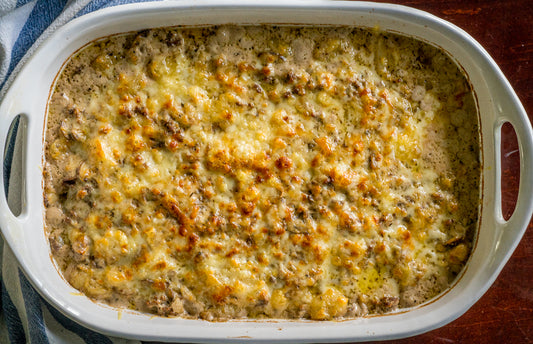 Mushroom and Swiss Cheeseburger Casserole