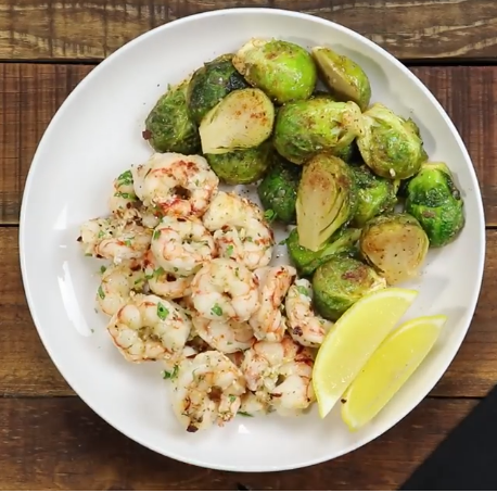One Pan Lemon Garlic Shrimp And Brussels Sprouts
