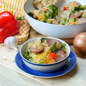 One Pot Cheesy Kielbasa Rice And Broccoli