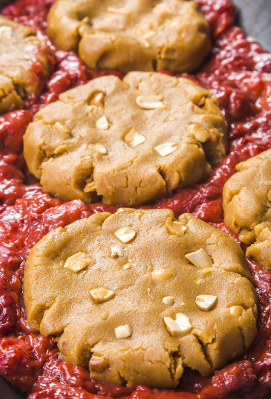 Peanut Butter and Strawberry Jam Cobbler