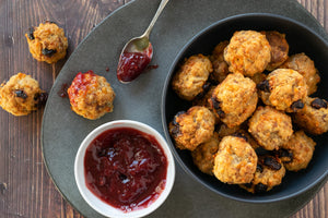 Sausage Stuffing Bites with Cranberry Dipping Sauce