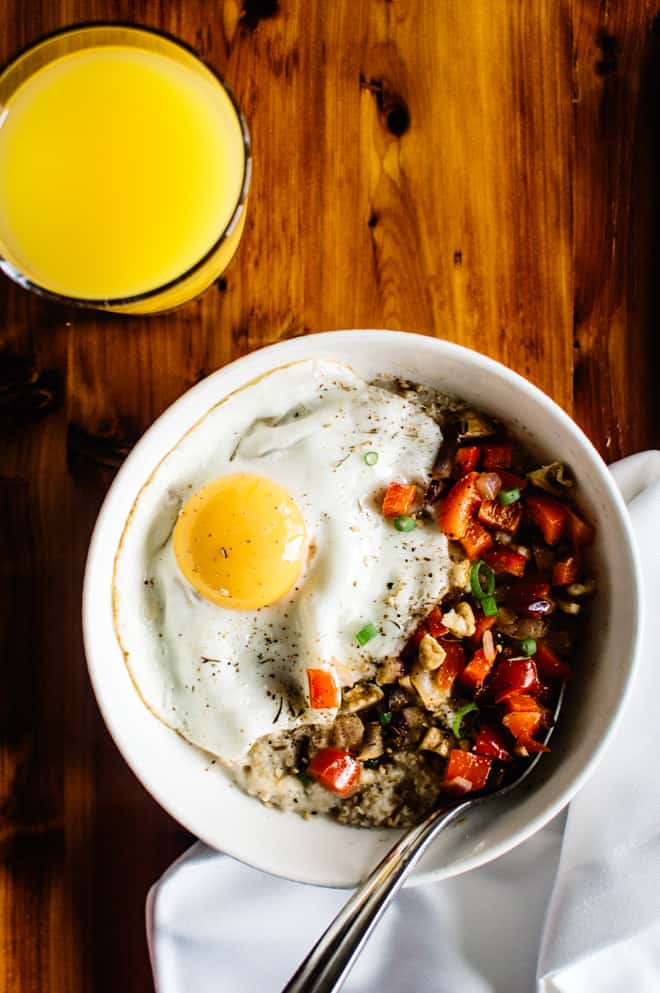 Savory Oatmeal with Cheddar and Fried Egg