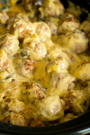 Slow Cooker Cheesy Mushroom Meatballs