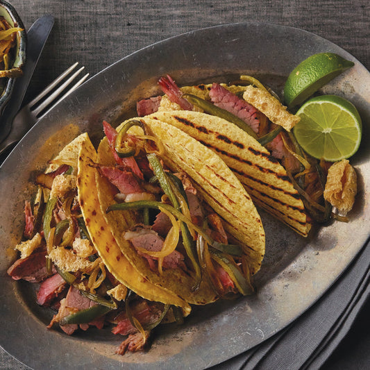 Brisket Taco With Grilled Rajas And Chicharron