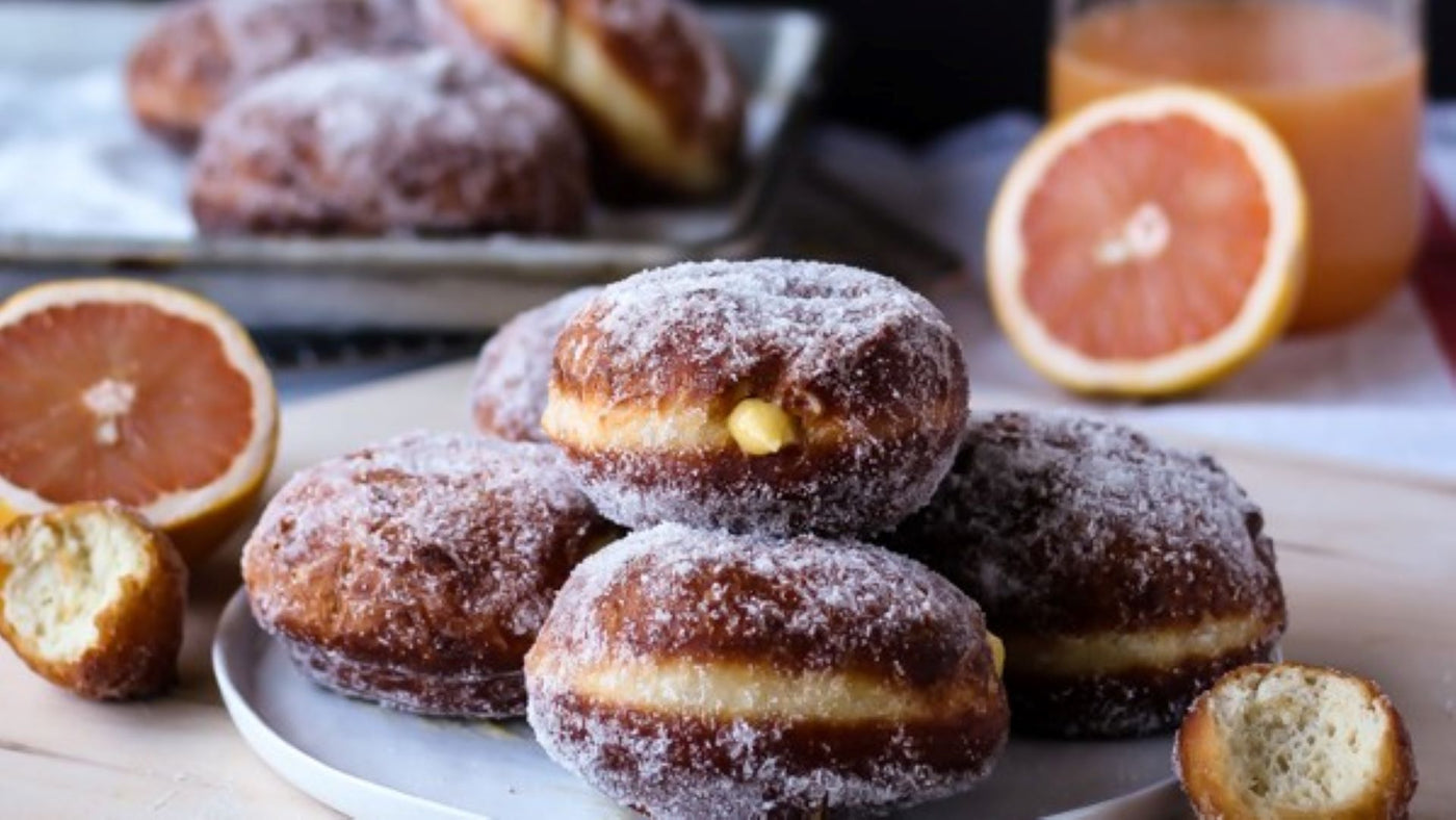 Donuts with Grapefruit Curd and Citrus Sugar