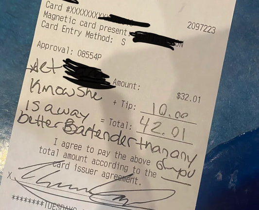 Bartender Caught Off Guard By What Customer Wrote In Tip Line Of Receipt (Photo)