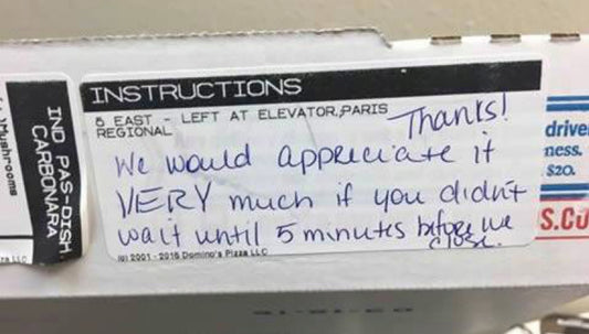 Nurse Orders Late-Night Pizza, Receives Rude Note