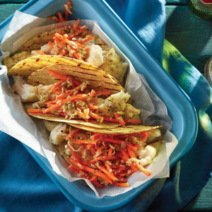 Lime Roasted Fish Taco With Green Curry Carrot Slaw