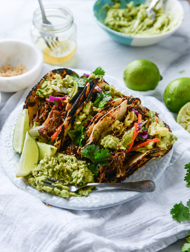 Sweet and Spicy Short Rib Tacos with Sesame Guacamole